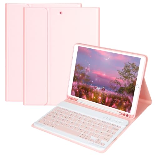 GAOJIE Tastatur Hülle für IPad 9th Gen 2021/8th Gen 2020/7th Gen 2019/IPad Air 3 Gen 2019/IPad Pro 10.5 2017 10.2 Zoll, Bluetooth Abnehmbare QWERTZ Deutscher Tastatur(Rosa) von GAOJIE