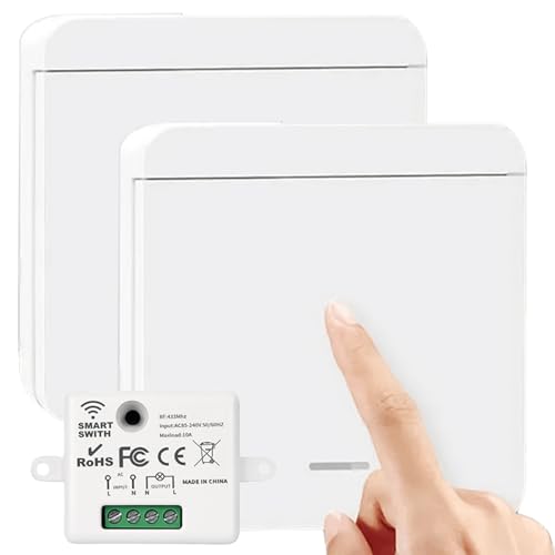 Funkschalter Set, 2 Funk Lichtschalter für Lampe & 1 Empfänger, 1 Taste Lichtschalter Funk-Wandschalter 50M Reichweite Intelligenter RF433-Schalter Funkschalter Set Keine Verkabelung Erforderlich Weiß Funkschalter Set, 2 Funk Lichtschalter für Lampe & 1 Empfänger, 1 Taste Lichtschalter Funk-Wandschalter 50M Reichweite Intelligenter RF433-Schalter Funkschalter Set Keine Verkabelung Erforderlich Weiß von GAOUTO