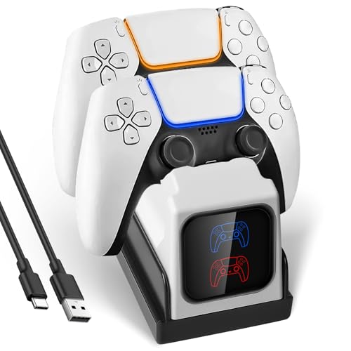 GAOUTO PS5 Controller Ladestation Edge Controller: Ladestation für PS5 Controller mit Einstellbarem RGB Licht PS5 Ladestation 2 Std Schnelllade mit 2 Ladeoptionen LED-Ladestatusanzeige von GAOUTO