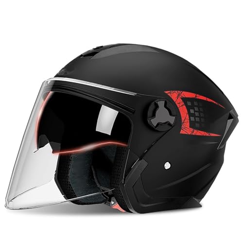 Retro-Jet-Helm, ECE-Zertifiziert, Motorradhelm, Rollerhelm, Schalenhelm, Wintermodell, Mit Warmem Halstuch, HD-Doppelspiegel, Großes Sichtfeld, Halbhelm B,(58-61CM) von GAOZITAIGZ