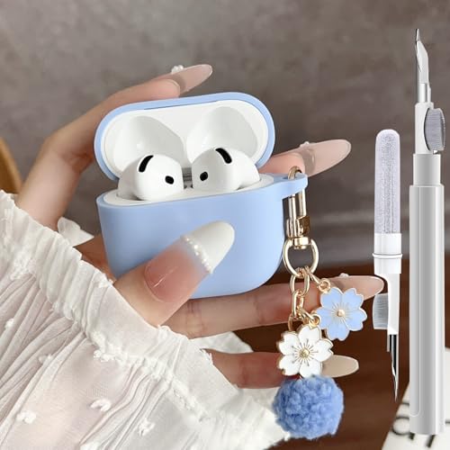 GARTOO Süße Schutzhülle für Airpods 4, für Mädchen und Frauen, mit Pompon-Blume, Schlüsselanhänger und Reinigungsset, weiches Silikon, Airpods iPod 4 Gen. Schutzhülle für Airpods 4, Himmelblau GARTOO Süße Schutzhülle für Airpods 4, für Mädchen und Frauen, mit Pompon-Blume, Schlüsselanhänger und Reinigungsset, weiches Silikon, Airpods iPod 4 Gen. Schutzhülle für Airpods 4, Himmelblau von GARTOO