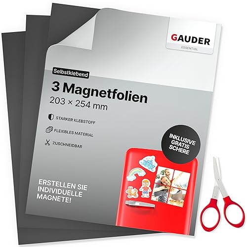 GAUDER Magnetfolie selbstklebend (extra groß) | Magnetische Folie schwarz | Magnetklebefolie für Fotos & mehr (3 Stück) von GAUDER