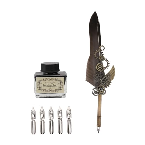 GAXIRE 1 Satz Feder Tauchstift Schreibfeder Steampunk-kalligrafie-stift Kalligraphie-schreibstift Stifte Antike Federkiel Kunststift Kalligraphie-dip-stift Tinte Dark Grey Kupfer von GAXIRE