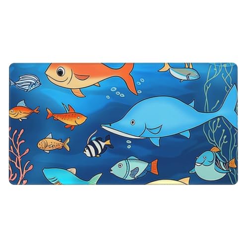 Mauspad, Unterwasserwelt der Fische, 40,1 x 74,9 cm, Muster, Gaming-Mauspad, Schreibtischunterlage mit 3 mm rutschfester Unterseite, Mauspad für Büro, genähte Kanten, Mäusepads von GBCVXZ