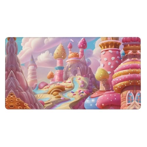 Mauspad mit Cartoon-Motiv "Candy Castle", 40,1 x 74,9 cm, Gaming-Mauspad, Schreibtischunterlage mit 3 mm rutschfester Unterseite, Mauspad für Büro, genähte Kanten von GBCVXZ