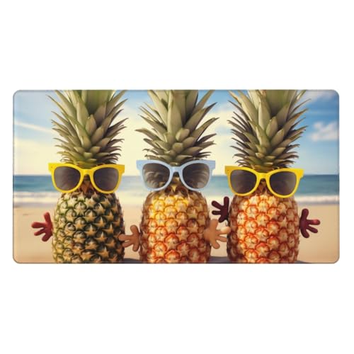 Mauspad mit drei Ananas mit Brille, 40,1 x 74,9 cm, Muster, Gaming-Mauspad, Schreibtischunterlage mit 3 mm rutschfester Unterseite, Mauspad für Büro, genähte Kanten, Mäusepads von GBCVXZ