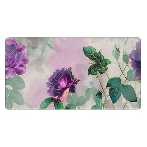 Mauspad mit violetten Rosen, 40,1 x 74,9 cm, Muster, Gaming-Mauspad, Schreibtischunterlage mit 3 mm rutschfester Unterseite, Mauspad für Büro, genähte Kanten, Mäusepads von GBCVXZ