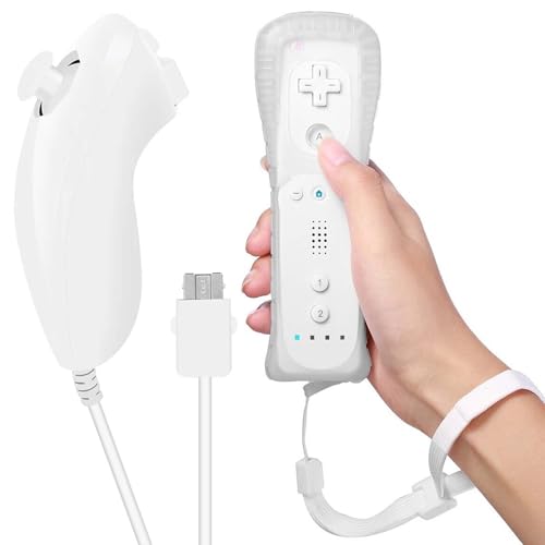 GBKDQQ Wii-Fernbedienung Gamecontroller, Wii Controller Remote mit Nunchuck, Nunchuk Controller für Wii Vernbedinung Remote Plus Ersatz Kontroller Jostick Game Handle für Wii/Wii U Konsole(Weiß) von GBKDQQ