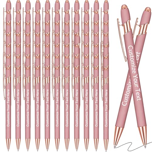 GBVllexuii Personalisierte Stifte mit Eingabestift, Bulk-Stifte mit Namenslogo, Business, 100 gravierte Kugelschreiber, Textschreiben, individuelles Geschenk für Männer und Frauen, schwarze Tinte, von GBVllexuii