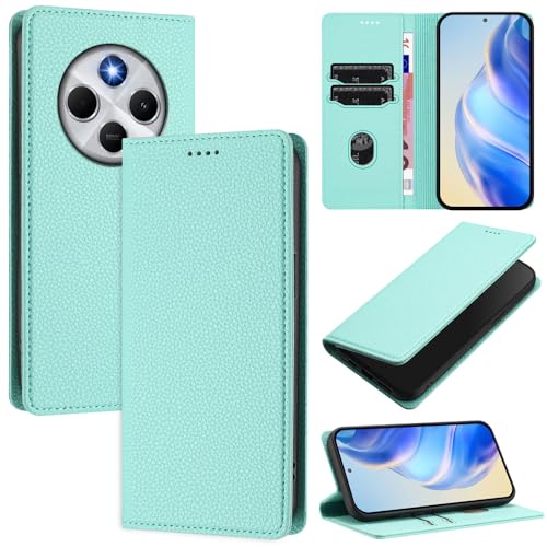 GBWQPLJV Coole magnetische Klapphülle kompatibel mit Xiaomi Redmi 14R Redmi14R 5G (China) Luxus Handyhülle Brieftasche mit Kartenschlitz und Diebstahlschutz Bürste (Mintgrün, Redmi 14R 5G) von GBWQPLJV