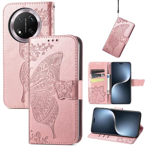 GBWQPLJV Klapphülle mit hübscher Prägung, kompatibel mit Honor X60 Pro HonorX60Pro BRP-AN00, Handyhülle, Brieftaschen-Clip, Kartenfächer, stoßfeste Handyhülle (Roségold, Honor X60 Pro) von GBWQPLJV