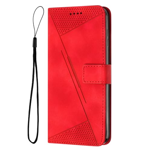 Magnetische Klapphülle mit Ständer, Handyhülle, kompatibel mit Samsung Galaxy A06 A16 A 16 SM-A165F, mit Klappverschluss, Kartenschlitz, Schlüsselband, Handyschale (Rot, Samsung A06) von GBWQPLJV