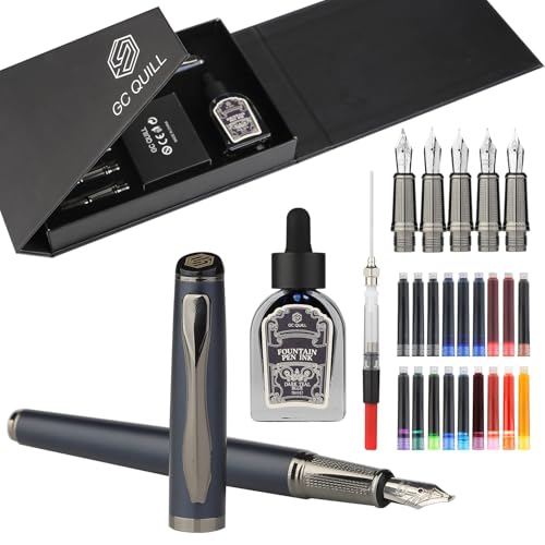 GC QUILL Fancy Füllfederhalter-Set, enthält 5 Federn, Tintenflasche, Tintenpatronenkonverter und 18 Tintenpatronen, schöner Stift zum Schreiben von Journaling, Kalligraphie, Geschenk – MU-25 von GC QUILL