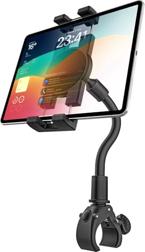 GDZN Heimtrainer Fahrrad Tablet Halterung, Schwanenhals Spinning Bike iPad Halter, Laufband Kinderwagen Lenker Klemme für iPad Pro 12.9 Air Mini, Galaxy Tab, Z Fold, iPhone, 4-13" Geräte von GDZN