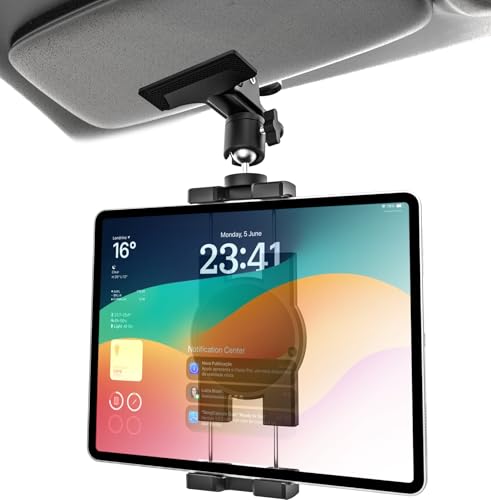 GDZN Tablet Halterung Auto Sonnenblende, [Metall Clip] KFZ Sonnenblende Tablet Halter, Multifunktionale Kamera Autohalterung mit 1/4" Schraube für iPad Pro 12,9 Air Mini, Galaxy Tab, 4-13" Gerät von GDZN