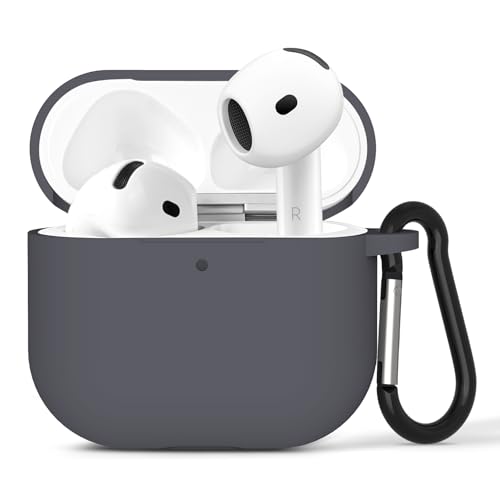 Geekria Silikon-Schutzhülle, kompatibel mit AirPods 4, True Wireless Earbuds, schützende Kopfhörer-Schutzhülle mit Schlüsselanhänger-Haken, Ladeanschluss zugänglich (grau) von GEEKRIA