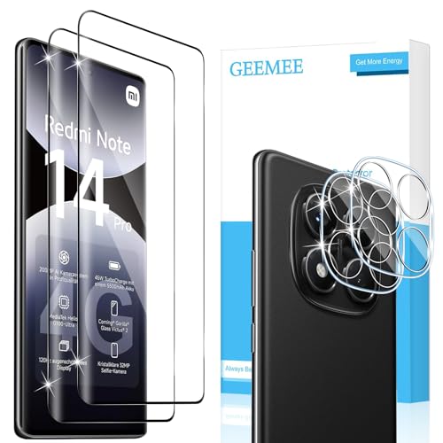 GEEMEE für Xiaomi Redmi Note 14 Pro 4G für Panzerglas Schutzfolie + Kamera Schutzfolie, 2 Stück + 2 Stück 9H Filmhärte Gehärtetem Schutzglas Hohe Empfindlichkeit Displayschutzfolie von GEEMEE