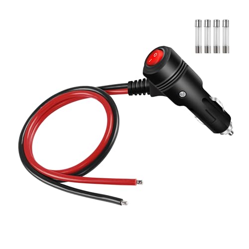 GELRHONR 12Volt Ersatz Zigarettenanzünder Stecker Kabel, Motorrad LKW Auto Zigarettenanzünder Stecker mit Schalter, 16AWG KFZ-Zigarettenanzünder Stromversorgung Kordel mit 15A Sicherung (0.6M/2Ft) von GELRHONR