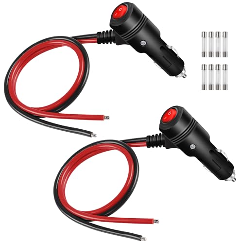 GELRHONR 12Volt Ersatz Zigarettenanzünder Stecker Kabel, Motorrad LKW Auto Zigarettenanzünder Stecker mit Schalter, 16AWG KFZ-Zigarettenanzünder Stromversorgung Kordel mit 15A Sicherung (2Pack/0.6M) von GELRHONR