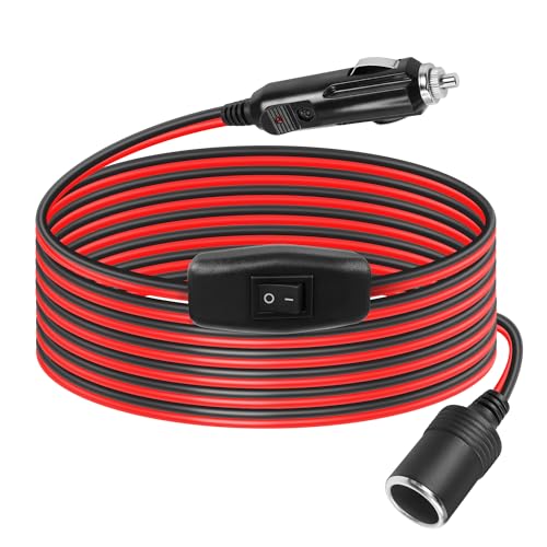 GELRHONR 2M Zigarettenanzünder-Verlängerungskabel, 12V Auto Zigarettenanzünder Stecker auf Buchse 16AWG Heavy Duty Kabel mit ON Off Schalter, 15A Sicherung, für Reifenpumpe, Luftkompressor von GELRHONR