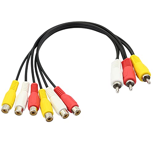 GELRHONR 3 Cinch-Stecker auf 6 Cinch-Buchsen-Splitterkabel, Cinch-AV-Audio-Video-Y-Splitter-Adapter-Verlängerungskabel für TV, DVD, Set-Top-Box-12 Zoll von GELRHONR