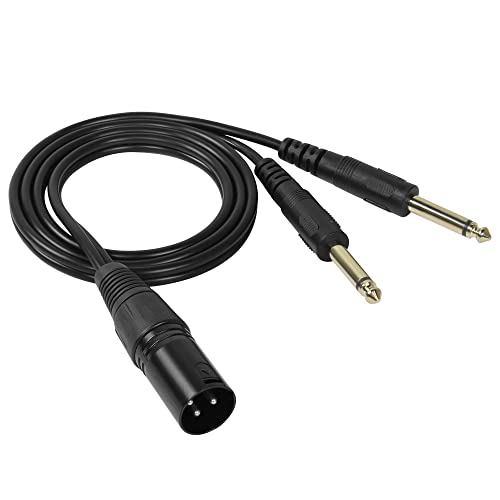 GELRHONR 3 Pin XLR Stecker auf Dual 1/4 TS Mono Y Splitter Kabel, Dual 6.35mm 1/4" auf XLR Stecker Mikrofonkabel für Mixer, Verstärker, Gitarre, Bass, Lautsprecher, Audio Aufnahme, PC-3.2Ft von GELRHONR