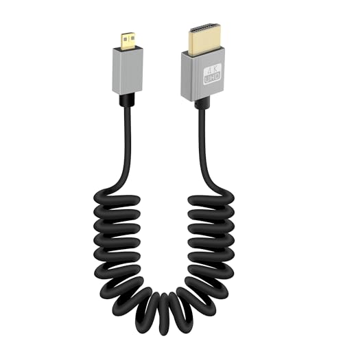 GELRHONR 4K Micro HDMI Spiral Kabel, Kurzes Micro HDMI Stecker zu HDMI Stecker Feder Flexibles Dünnes Kabel, Micro HDMI 90 Grad Kabel 18Gbps 3D 4K@60Hz, für Kamera Video Capture Karte (Straight) von GELRHONR