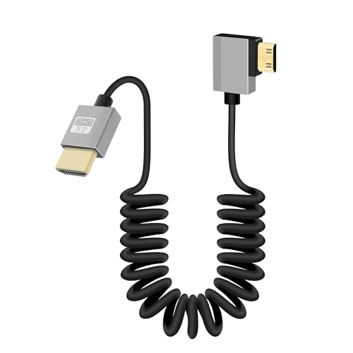 GELRHONR 4K Mini HDMI zu HDMI Spiralkabel, Ultradünnes Mini HDMI Kabel kurz, 18Gbps 3D 4K / 60Hz High Speed HDMI Federkabel, Unterstützung 3D, für DSLR Kamera Camcorder, HDTV, Laptop (Left Angle) von GELRHONR