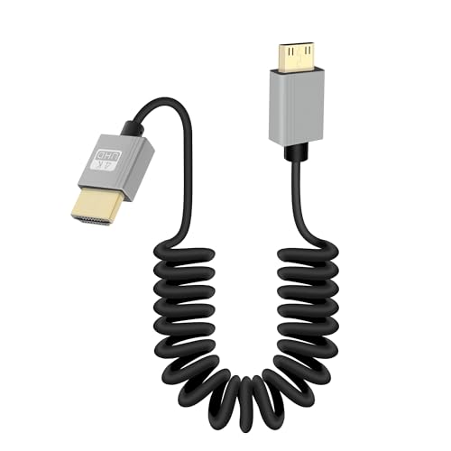 GELRHONR 4K Mini HDMI zu HDMI Spiralkabel, Ultradünnes Mini HDMI Kabel kurz, 18Gbps 3D 4K / 60Hz High Speed HDMI Federkabel, Unterstützung 3D, für DSLR Kamera Camcorder, HDTV, Laptop (Straight) von GELRHONR