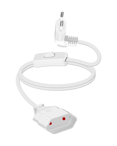 GELRHONR 90 Angle Stecker Verlängerungskabel Cord with Switch Power Cord Weiß 2.5A/250V für Lndoor Haushaltsgeräte,Lampen,TV,PC,Lichterkette,Eurostecker Flach Netzkabel von GELRHONR