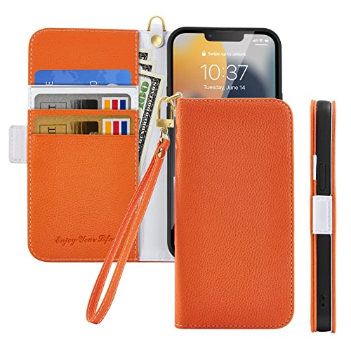 Tiyoo Flip Handyhülle für Samsung Galaxy A53 5G, Magnet Wallet Case Handyschutz, Litschi Muster Leder mit Kartenfächer und Handschlaufe, Stoßfeste Handyhülle für Samsung A53 5G, Orange von GEPAS