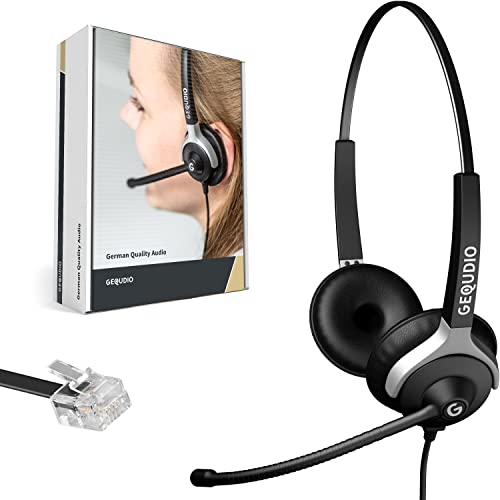 GEQUDIO Headset kompatibel mit Unify OpenStage 30 40 80 80 und OpenScape Serie Telefon - inklusive RJ Kabel - Kopfhörer & Mikrofon mit Ersatz Polster - besonders leicht 80g (2-Ohr) von GEQUDIO