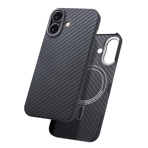 GESIHOPY Aramidfaser-Hülle für iPhone 16 Plus, kompatibel mit Magneten, schlanke und leichte Hülle für iPhone 16 Plus, hüllenloses Touch-Gefühl, Schwarz/Grau (Twill) von GESIHOPY