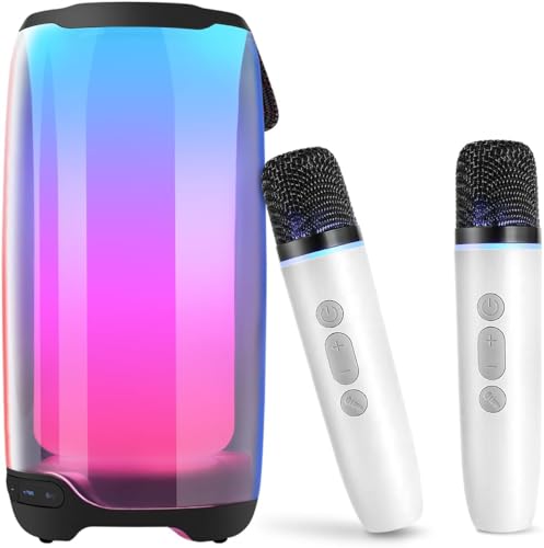 Karaoke Maschine mit 2 Mikrofonen,Karaoke mit Lautsprecher,Karaoke Mikrofon Kinder,Karaoke Anlage für Erwachsene/Kinder mit Lichteffekte, Unterstützt Bluetooth/USB/TF/AUX von GEYUEYA Home