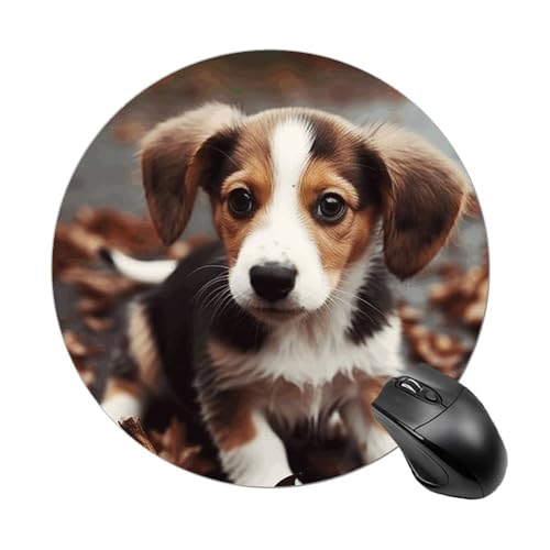 Mauspad mit niedlichem Hund, wasserdicht, Gaming-Mauspads mit rutschfester Gummiunterseite, rundes Computer-Mauspad mit genähten Kanten, personalisiertes Mauspad für Schreibtischunterlage, 20 cm von GFLFMXZW