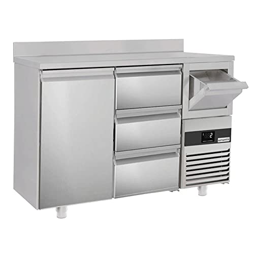 GGM Gastro | BGKF156DN#SBGKF13 | Bar- & Getränkekühltisch PREMIUM - 1580x600mm - 1 Tür, 3 Schubladen, Aufkantung & Ausklopfer für Kaffee von GGM Gastro