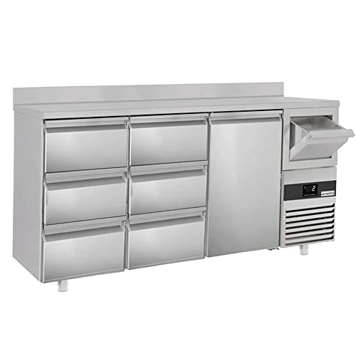 GGM Gastro | BGKF216DN#2#SBGKF13 | Bar- & Getränkekühltisch PREMIUM - 2130x600mm - 1 Tür, 6 Schubladen, Aufkantung & Ausklopfer für Kaffee von GGM Gastro