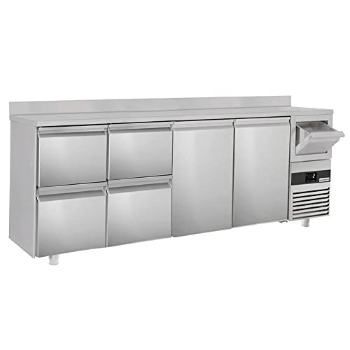 GGM Gastro | BGKF266DN#2#SBGKF12 | Bar- & Getränkekühltisch PREMIUM - 2690x600mm - 2 Türen, 4 Schubladen, Aufkantung & Ausklopfer für Kaffee von GGM Gastro