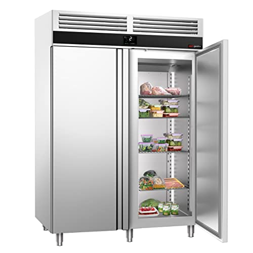 GGM Gastro Kühlschrank PREMIUM - für GN 2/1-1400 Liter - 2 Türen - 25 kg Kapazität - 267 W - 8 Regale - Temperaturbereich von 2 °C bis 8 °C - Umluftkühlung - Edelstahl - KF1400ND-EF von GGM Gastro