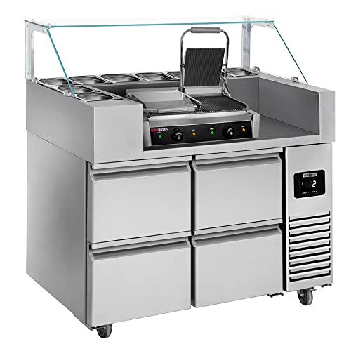 GGM Gastro | ZBF127DN#KGKB300#2SBF | Zubereitungstisch - 1210mm - für 9x GN 1/6-4 Schubladen - inkl. Kontaktgrill von GGM Gastro