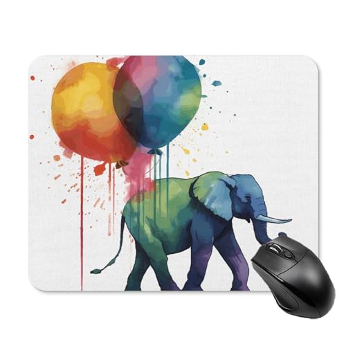 Mauspad, Elefant und bunte Luftballons, Mauspads für kabellose Maus, Schreibtischzubehör, Gaming-Mauspad mit rutschfester Gummiunterseite, wasserdichtes Mauspad für Schreibtisch, Laptop, Büro, 20 x 25 von GHBNK