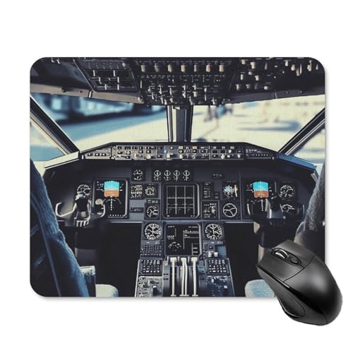 Mauspad, Flugzeug-Cockpit-Mauspads für kabellose Maus, Schreibtischzubehör, Gaming-Mauspad mit rutschfester Gummiunterseite, wasserdichtes Mauspad für Schreibtisch, Laptop, Büro, 20 x 25 cm von GHBNK