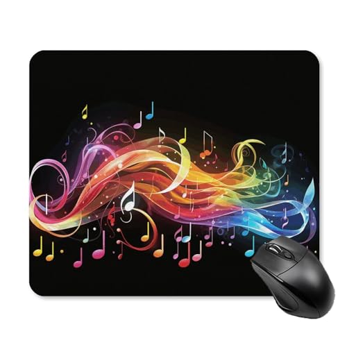 Mauspad mit Regenbogen-Musiknoten, Melodie, Mauspads für kabellose Maus, Schreibtischzubehör, Gaming-Mauspad mit rutschfester Gummiunterseite, wasserdichtes Mauspad für Schreibtisch, Laptop, Büro, 25 von GHBNK