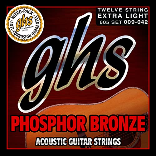 GHS Phosphor Bronze - 605 - Acoustic Guitar String Set, 12 String Extra Light, .009-.042 von GHS Strings