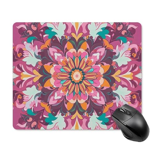 Mauspad mit antikem Hippie-Blumenmuster, quadratisch, mit rutschfester Gummiunterseite, Gaming-Mauspad, wasserdicht, lustiges Mauspad, waschbar, Computer-Mauspads für Laptop, Büro, Zuhause, Arbeit, 18 von GHZWACKJ