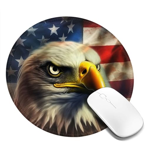 Rundes Mauspad mit rutschfester Gummiunterseite, amerikanischer Stolz, Adler, USA-Flagge, Gaming-Mauspad, wasserdicht, große Schreibtischmatte, waschbar, Computer-Mauspads für Laptop, Büro, Zuhause, von GHZWACKJ