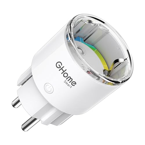 GHome Smart Steckdose mit Strommessung, Mini Wlan Steckdose kompatibel mit Alexa/Google Home, App Fernbedienung, Sprachsteuerung,Zeitplan, 10A,Nur 2,4GHz, TÜV-Zertifiziert von GHome Smart