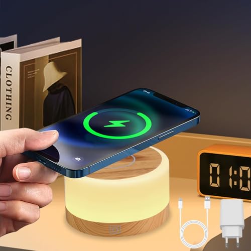 LED Nachttischlampe mit Ladefunktion,15W Wireless Charger & RGB Dimmbare Nachttischlampe Touch, Tischlampe Touch Dimmbar mit 18W-Adapter für Schlafzimmer Wohnzimmer von GIACOMO