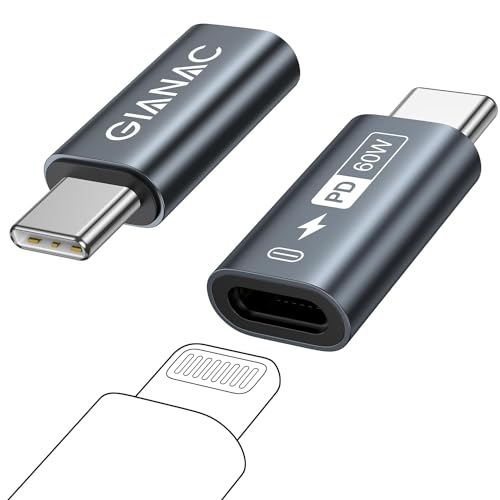 Lightning auf USB C Adapter [2Stück] Adapter Lightning auf USB C Schnelles Laden,Output Power MAX Kompatibel PD 60W für iPhone15/15 Pro/15 Pro MAX, Samsung Galaxy S23/S22/S21/S20/Note10 von GIANAC