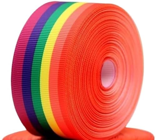 Regenbogenband, gestreiftes Satin-Ripsband mit Regenbogenflagge, Breite 3,8 cm, Länge 45 Meter von GIAYEU